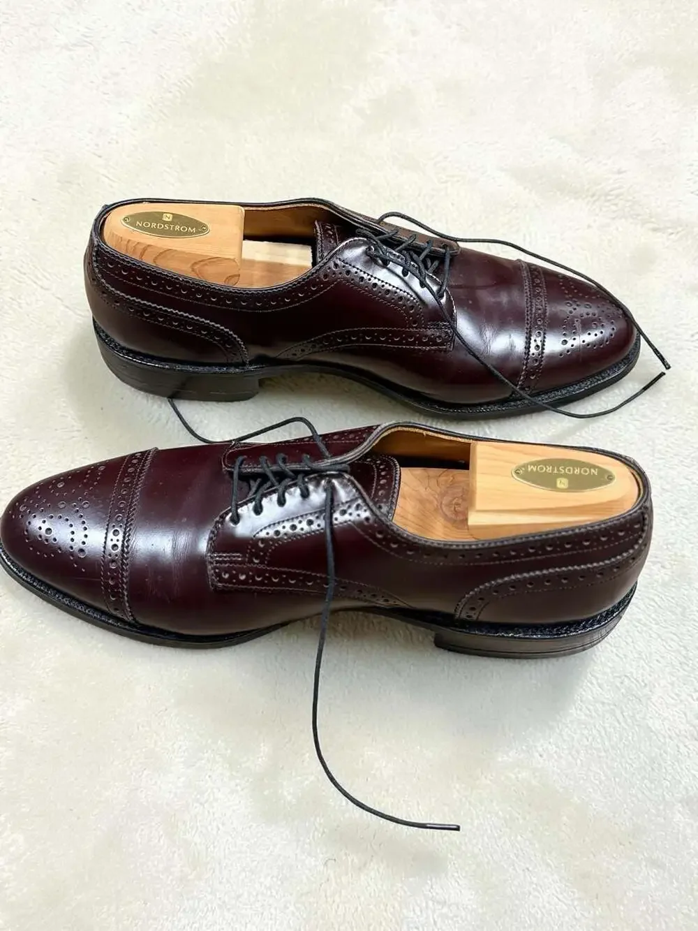 Allen Edmonds Sanford Burgundy Leather Cap-Toe Brogue Derby Dress Shoes Sz 9 D